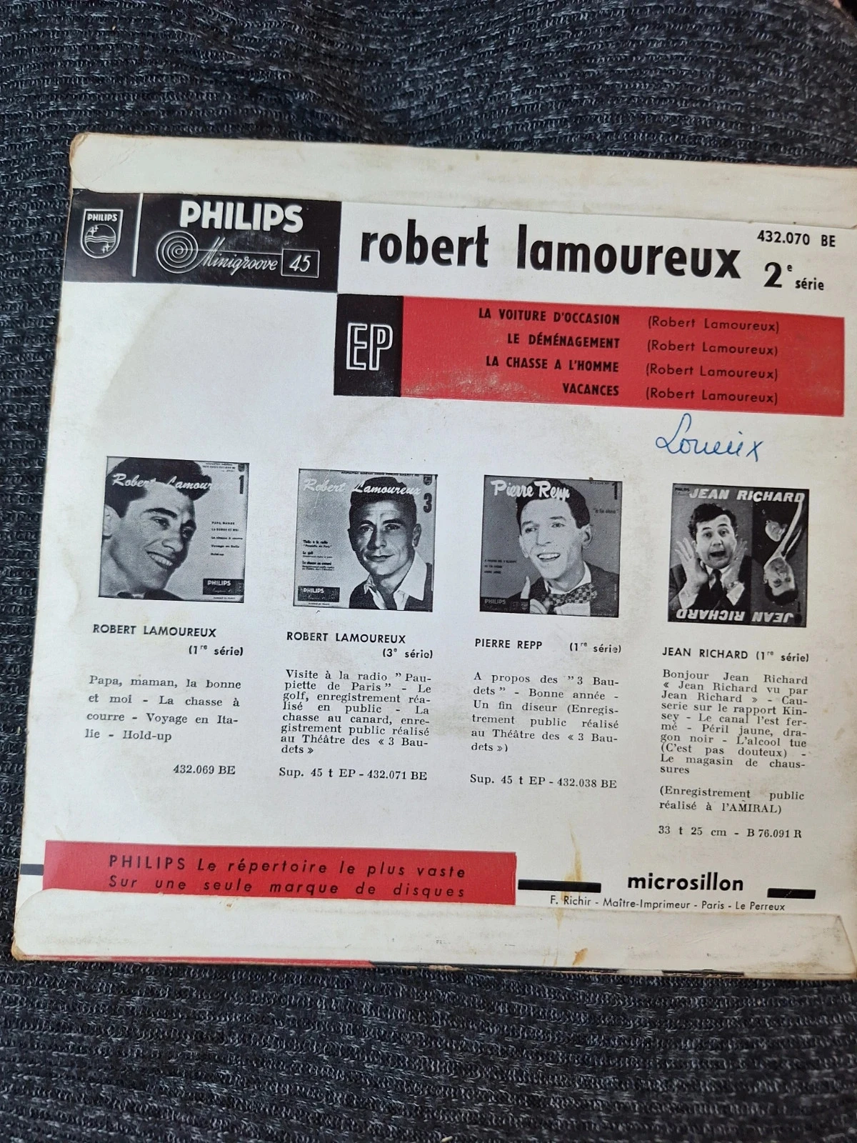 45T Vinyl EP Robert Lamoureux 2nd Series The Used Car Philips 1950s – photo 2